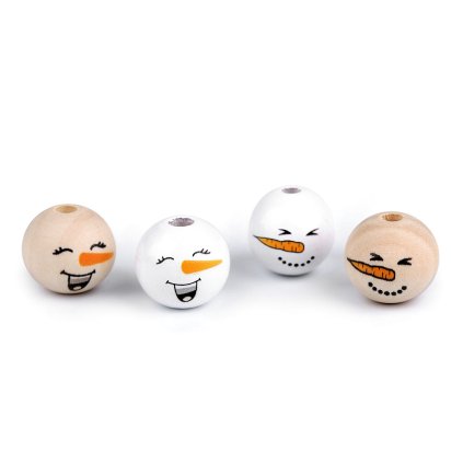 Holzperlen mit Schneemann-Gesicht, Ø 20 mm (Varianta 4 natürlich hell, Balení 10 Stück)
