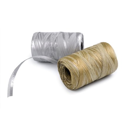 Raffia-Bast natürlich zum Flechten von Taschen, metallisch, Breite 5–8 mm (Varianta 1 Silber, Balení 1 Stück)