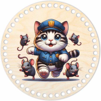 Runder Deckel für Häkelkörbe – Polizeikatze