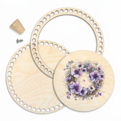 Korb-Set 18 cm mit Ring und Deckel – Lila Kranz