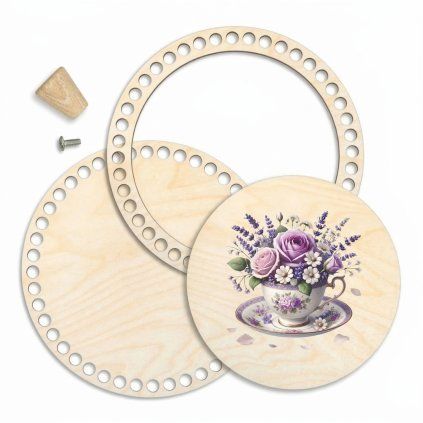 Korb-Set 18 cm mit Ring und Deckel – Tasse mit Blumen