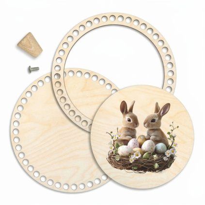 Korb-Set 21 cm mit Ring und Deckel – Zwei Hasen
