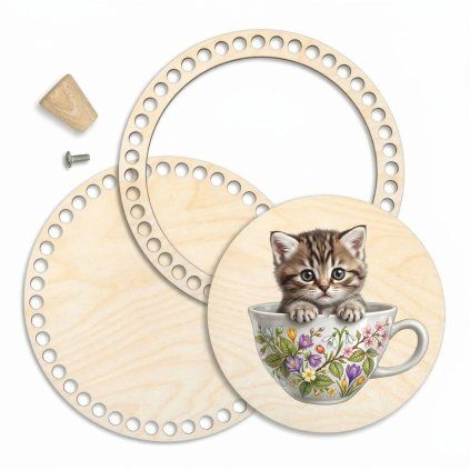 Korb-Set 25 cm mit Ring und Deckel – Kätzchen in der Tasse
