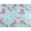 Baumwollstoff/Leinen mit Golddruck Einhorn (Varianta 2 (595) Mint, Balení 1 m)