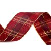 Kariertes Band mit Lurex und Draht, Breite 40 mm (Varianta 1 rot gold, Balení 1 m)