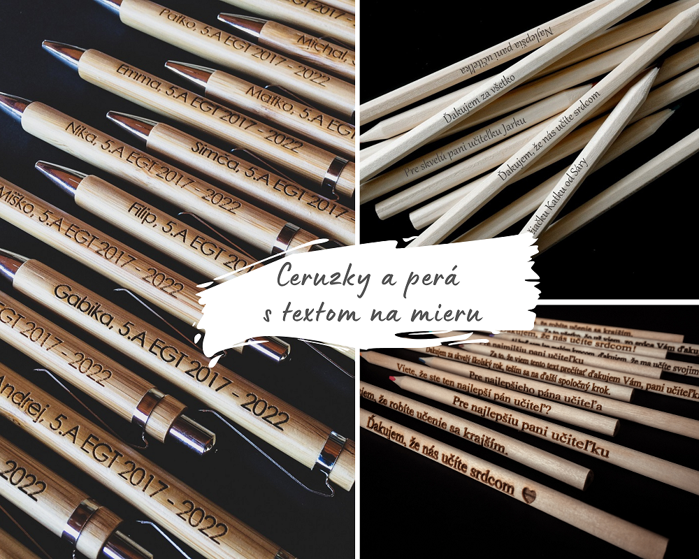 Perá a ceruzky s gravírovaným textom