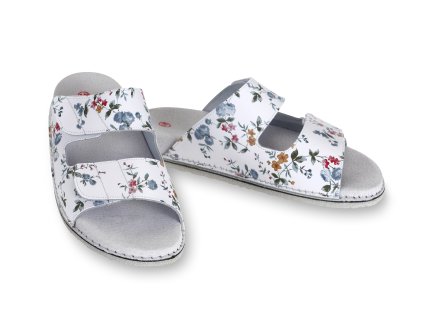 Papuci ortopedici din piele cu flori, vârf deschis, pentru femei  încălțăminte medicală!