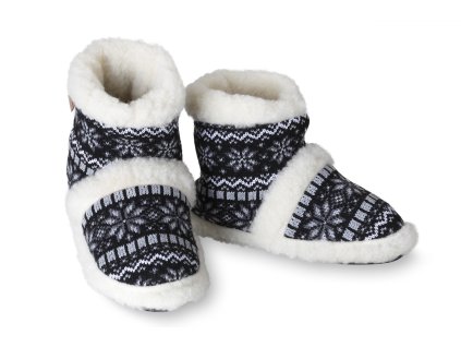 bačkory z ovčí vlny černobílé