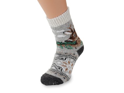 Vlněné ponožky 100% vlna šedé s motivem srnce (3)