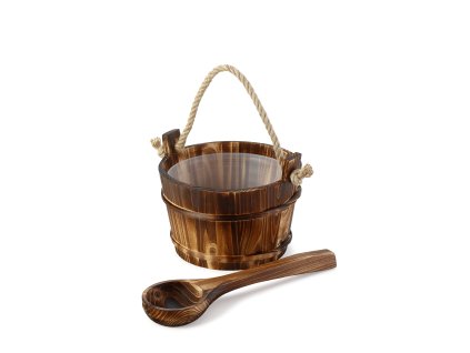 SET Polévací vědro do sauny s naběračkou, dřevo, provázek na zavěšení