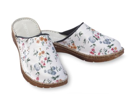 Damske kozene bile s květy, plna spicka