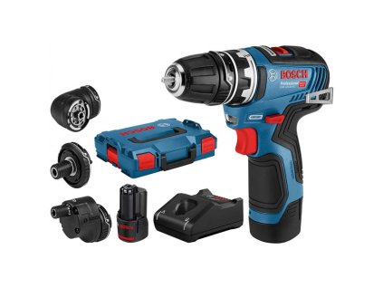 Bosch GSR 12V-35 FC Professional – 12V aku šroubovák s FlexiClick nástavci, kufrem L-BOXX a dvěma bateriemi