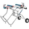Bosch GTA 2 500 W – skládací stůl na pilu s koly a prodlužovacím dílem, vhodný pro mobilní použití na stavbě.