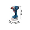 bosch gdx 18v-285 rázový utahovák 18v pohled na rozměry nářadí s vyznačenou výškou 210 mm a délkou 147 mm