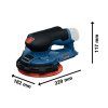 Technické rozměry brusky Bosch GEX 12V-150-3: délka 229 mm a výška 117 mm