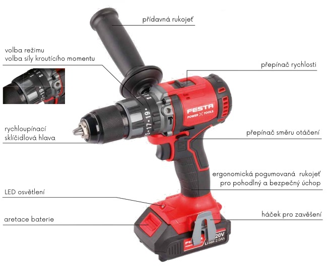 FESTA aku brushless vrtačka detail produktu