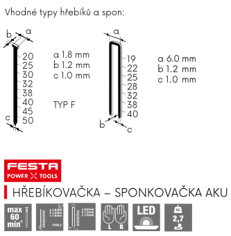 AKU sponkovačka FESTA vhodné hřebíky