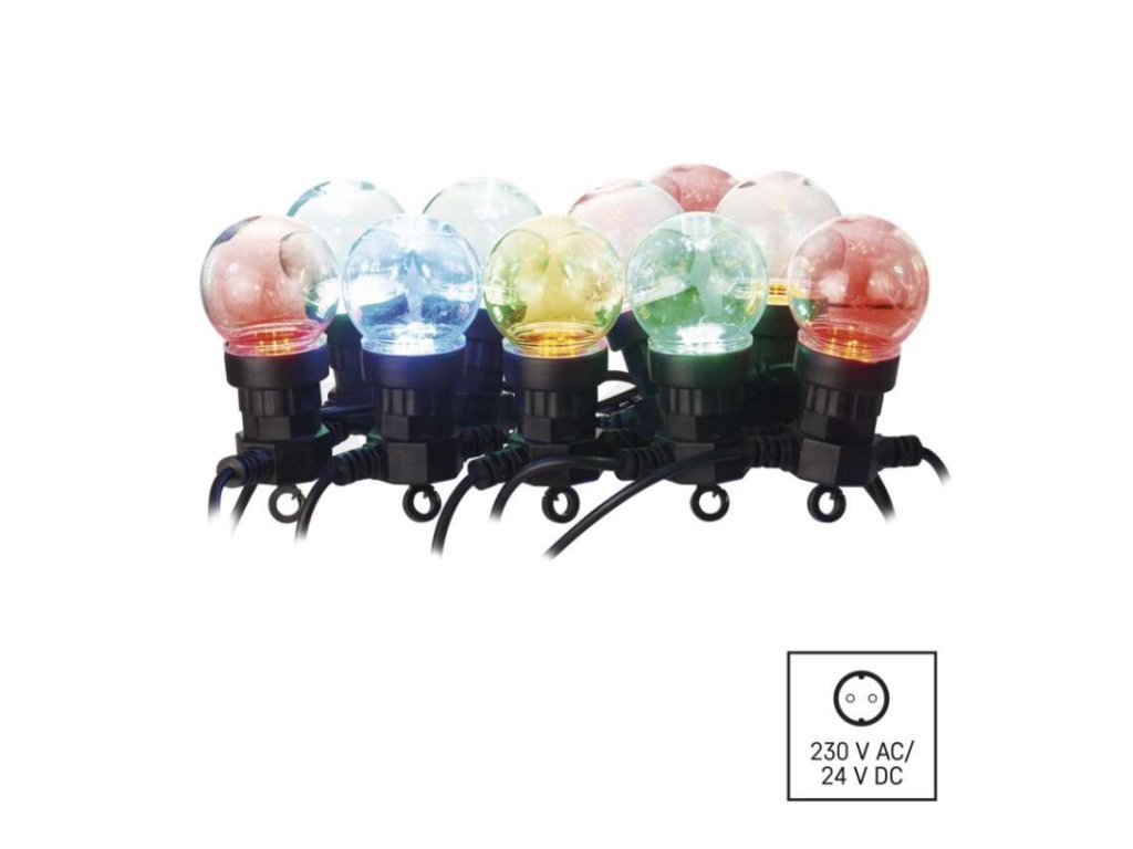 LED světelný řetěz – 10x párty žárovky, 5 m, venkovní i vnitřní, multicolor  DCPM01