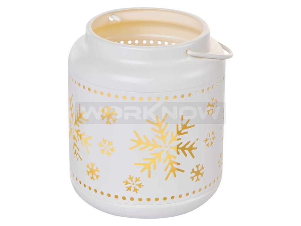 LED dekorace – lucerna s vločkami kovová bílá, 14 cm, 3x AAA, vnitřní, vintage 1 ks, krabice