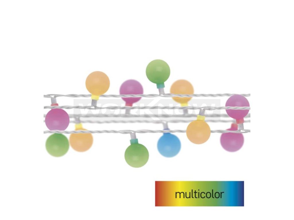 LED světelný cherry řetěz – kuličky 2,5 cm, 4 m, venkovní i vnitřní, multicolor, časovač 1 ks, krabice