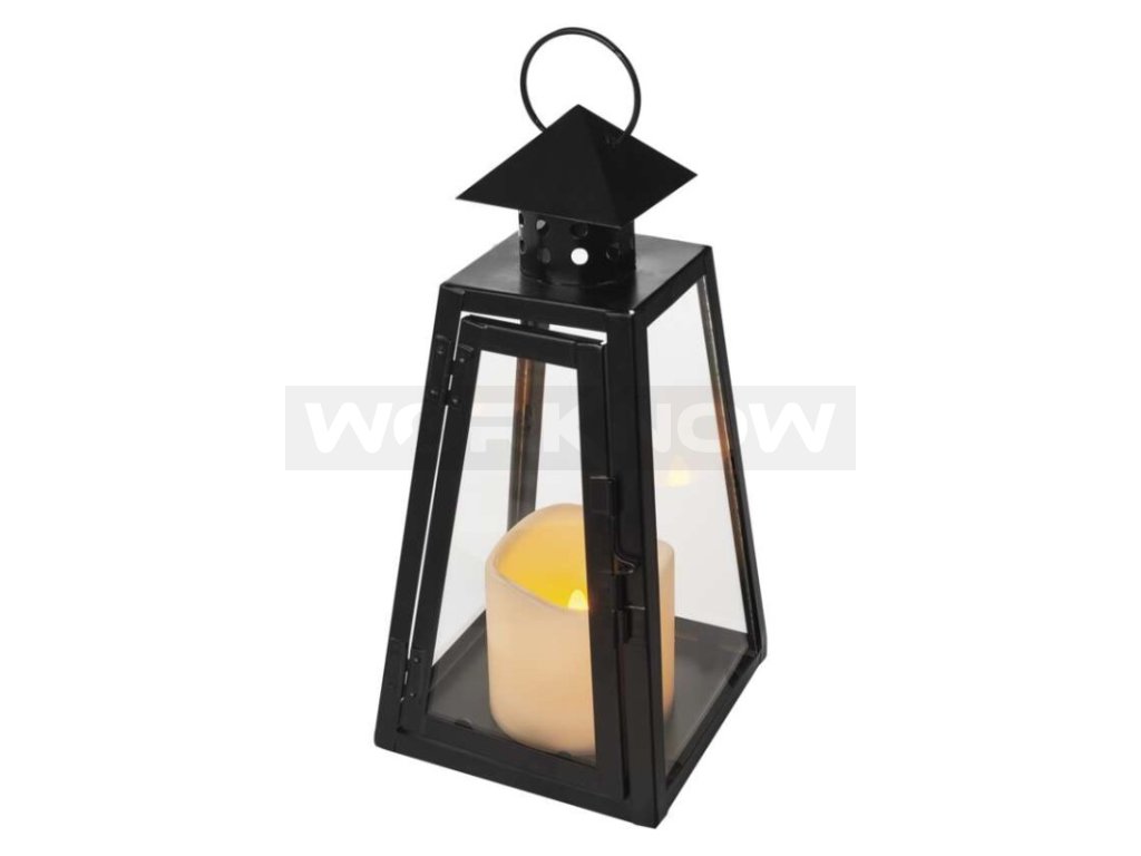 LED lucerna černá, hranatá, 26,5 cm, 3x AAA, vnitřní, vintage 1 ks, krabice