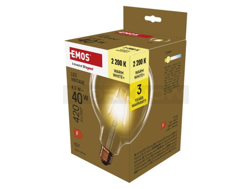 LED žárovka Vintage G125 / E27 / 4,5 W (40 W) / 420 lm / teplá bílá