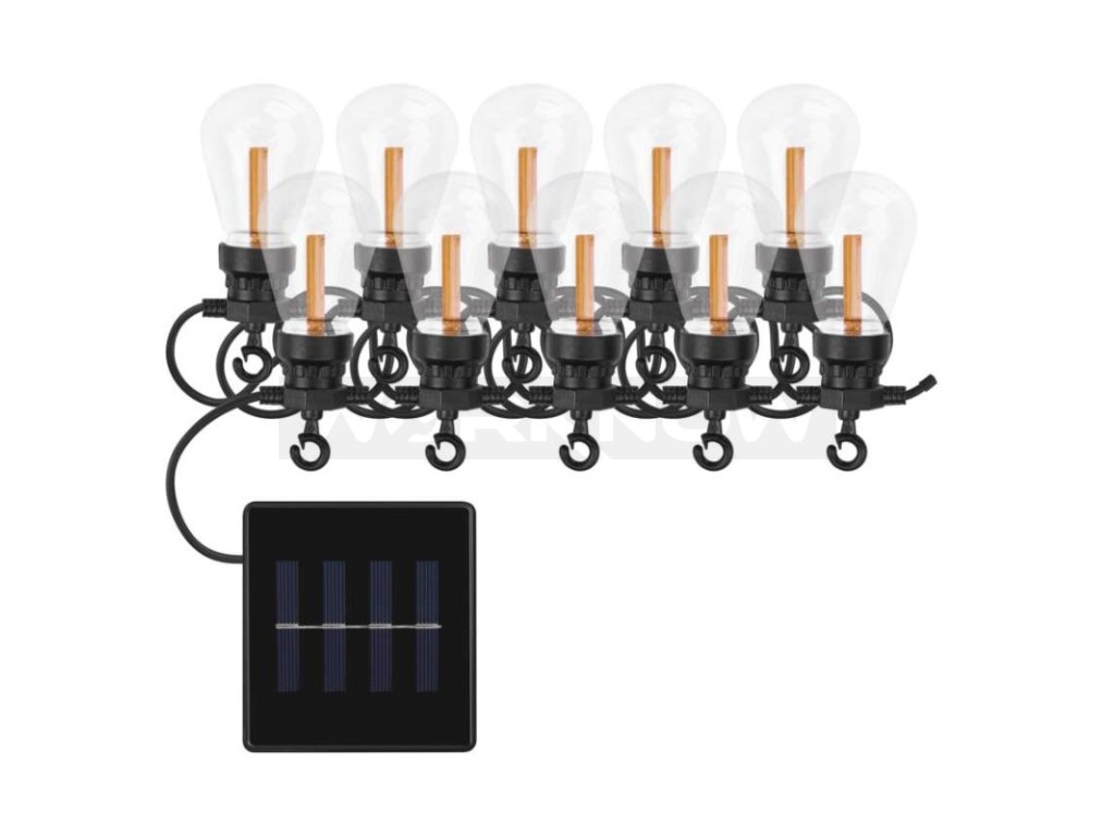 LED řetěz se solárním panelem – 10x párty žárovky, 5 m, venkovní i vnitřní, vintage 1 ks, krabice
