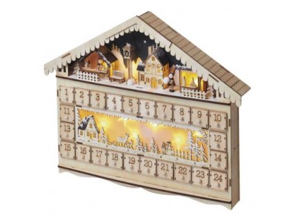 LED adventní kalendář dřevěný, 40x50 cm, 2x AA, vnitřní, teplá bílá, časovač 1 ks, krabice