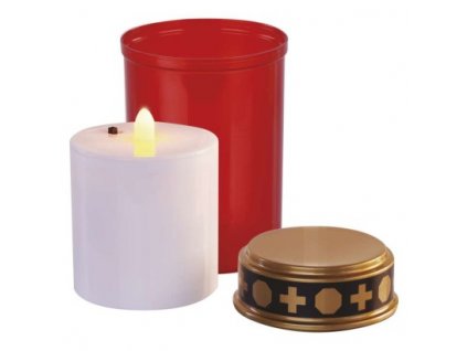 LED hřbitovní svíčka červená, 2x C, venkovní i vnitřní, teplá bílá, časovač 1 ks, krabice