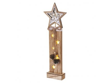 LED dekorace dřevěná – hvězdy, 48 cm, 2x AA, vnitřní, teplá bílá, časovač 1 ks, krabice