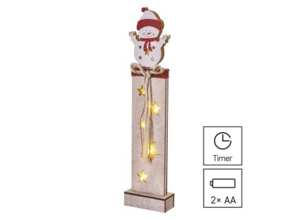 LED dekorace dřevěná – sněhulák, 46 cm, 2x AA, vnitřní, teplá bílá, časovač 1 ks, krabice  DCWW12