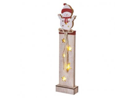 LED dekorace dřevěná – sněhulák, 46 cm, 2x AA, vnitřní, teplá bílá, časovač 1 ks, krabice