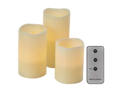 LED dekorace – vosková svíčka, různé velikosti, 3x AAA, vnitřní, vintage, 3 ks, ovladač 3 ks, krabice  DCCV07