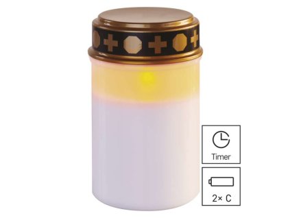 LED hřbitovní svíčka, 12,5 cm, 2x C, venkovní i vnitřní, vintage, časovač