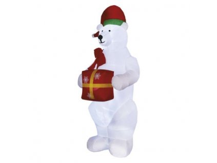 LED lední medvěd s vánočním dárkem, nafukovací, 240 cm, venkovní i vnitřní, studená bílá 1 ks, krabice  DCFC15