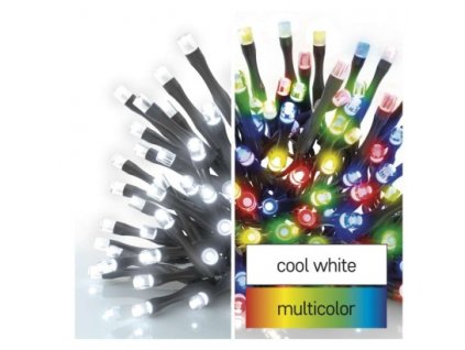 LED vánoční řetěz 2v1, 10 m, venkovní i vnitřní, studená bílá/multicolor, programy 1 ks, krabice  D4AJ01