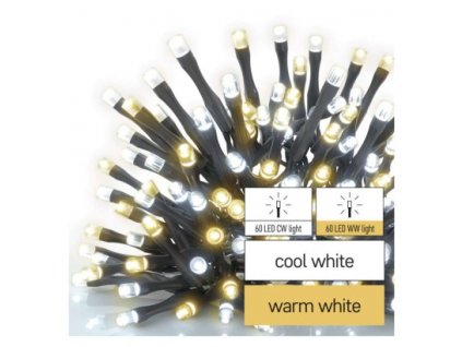LED vánoční řetěz, 12 m, venkovní i vnitřní, teplá/studená bílá, časovač 1 ks, krabice  D4AN05