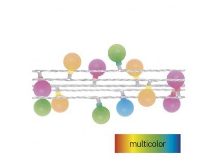 LED světelný cherry řetěz – kuličky 2,5 cm, 4 m, venkovní i vnitřní, multicolor, časovač 1 ks, krabice