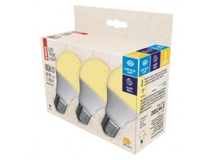LED žárovka True Light A60 / E27 / 7,2 W (60 W) / 806 lm / teplá bílá 3 ks, krabička