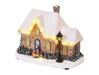 LED vánoční domek, 20,5 cm, 3x AA, vnitřní, teplá bílá 1 ks, krabice