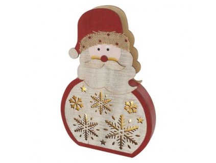 LED dekorace dřevěná – Santa, 30 cm, 2x AA, vnitřní, teplá bílá, časovač 1 ks, krabice