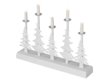LED svícen – vánoční stromy se svíčkami, 24 cm, 2x AA, vnitřní, teplá bílá, časovač 1 ks, krabice