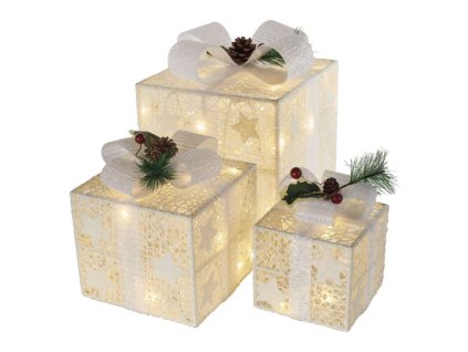 LED dárky s ozdobou, 3 velikosti, vnitřní, teplá bílá