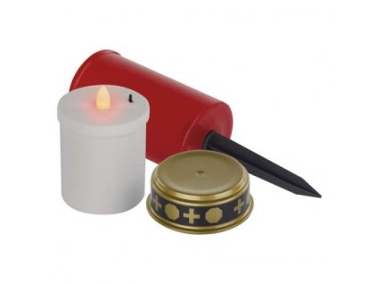 LED hřbitovní svíčka zapichovací, červená, 25 cm, 2x AA, venkovní i vnitřní, vintage 1 ks, krabice