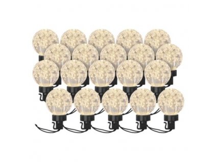 LED světelný řetěz – 20x párty žárovky, 7,6 m, venkovní i vnitřní, teplá bílá 1 ks, krabice