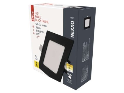 LED vestavné svítidlo NEXXO, čtvercové, černé, 7W, se změnou CCT 1 ks, krabice