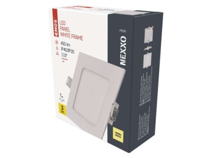 LED vestavné svítidlo NEXXO, čtvercové, bílé, 7W, teplá bílá 1 ks, krabice