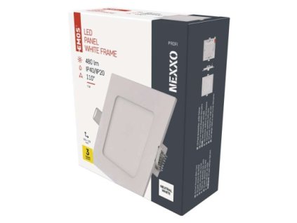 LED vestavné svítidlo NEXXO, čtvercové, bílé, 7W, neutrální bílá 1 ks, krabice