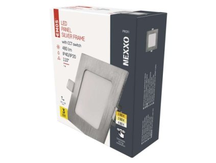 LED vestavné svítidlo NEXXO, čtvercové, stříbrné, 7W, se změnou CCT 1 ks, krabice