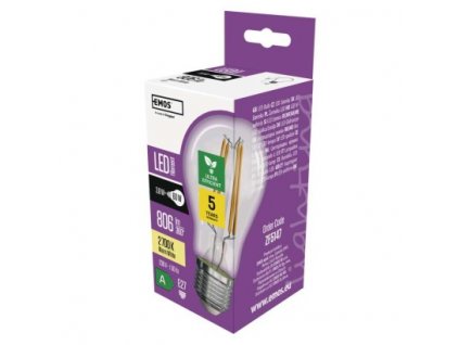 LED žárovka Filament A60 / E27 / 3,8 W (60 W) / 806 lm / teplá bílá 1 ks, krabička